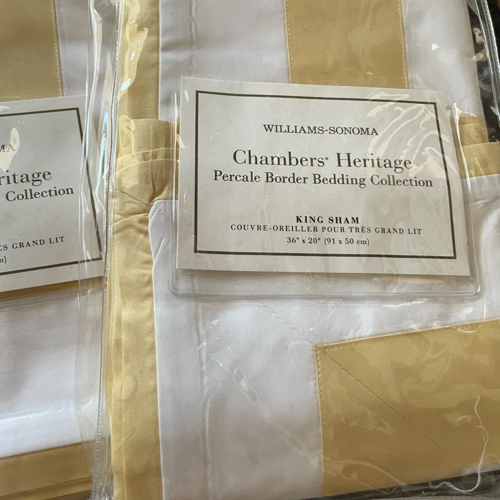 Set of 3 Williams-Sonoma King Shams – Chambers Heritage Percale Border Gold Trim